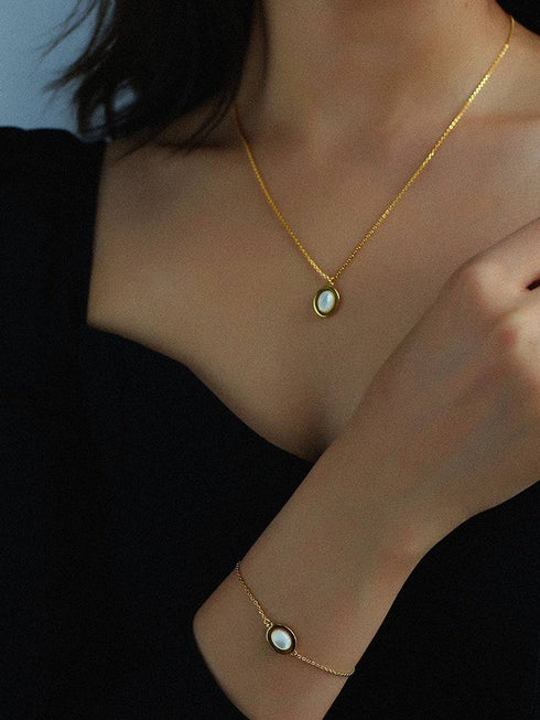 Mother of Pearls Shell Chain Gold Vermeil Necklace Bracelet and Earrings (Purchase Individually) - Zafari Studio Jewelry